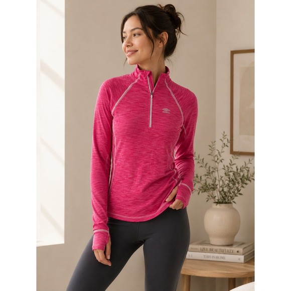 Umbro Tops - Umbro Womens Pink Space Dye Quarter Zip Fleece Lined Running Pullover Small